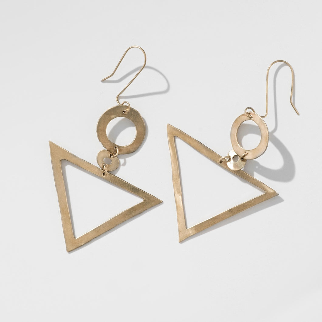 Geometric Earrings, Gold, Statement, Artisan Design, Dangle Earrings